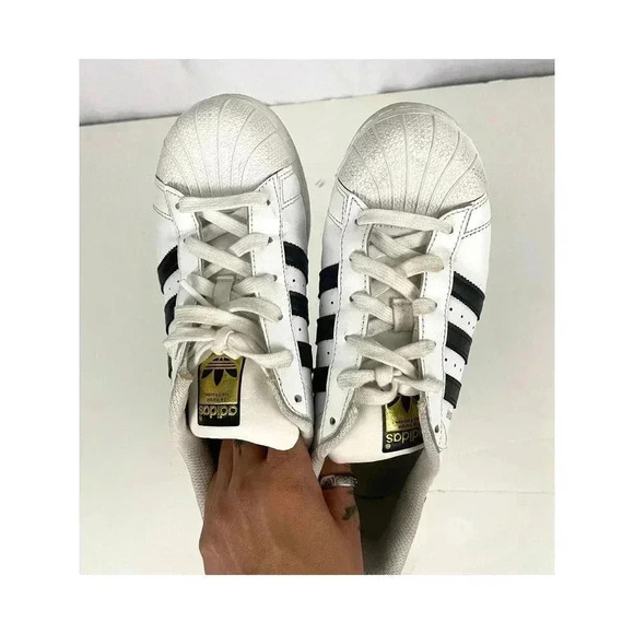 Adidas Superstar Leather 3-Stripe Shoes Mens 5.5 White Black Leather 789006 - Picture 5 of 10